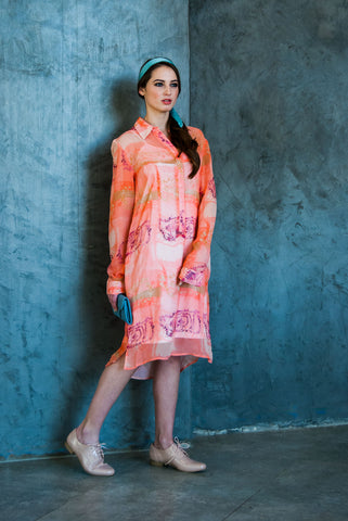 PINK VINTAGE PRINT SHIRT DRESS